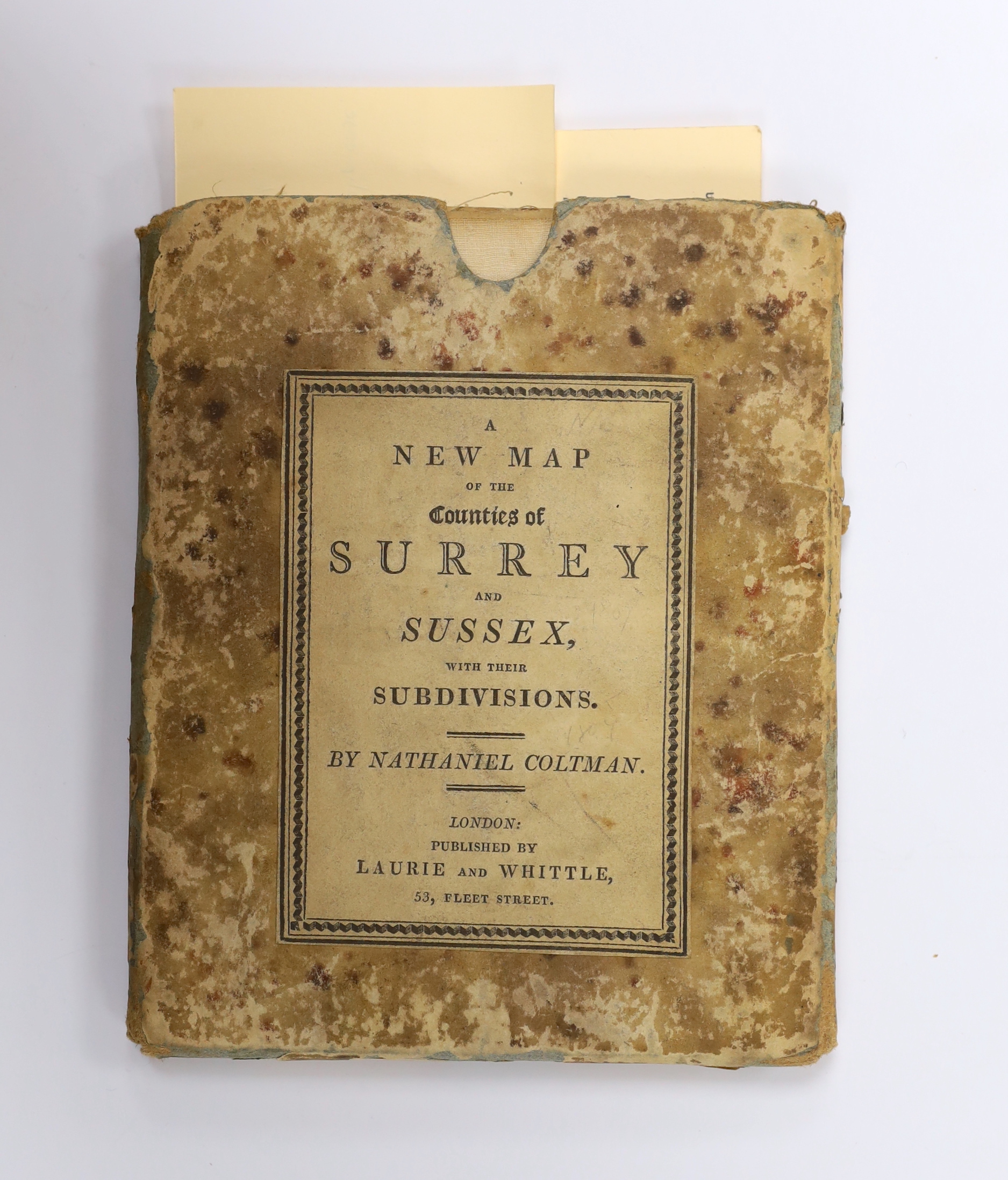 Surrey and Sussex map, by Nathaniel Coltman, pub. Laurie and Whittle, dated 1807, folding map in slip case, 57 x 71cm